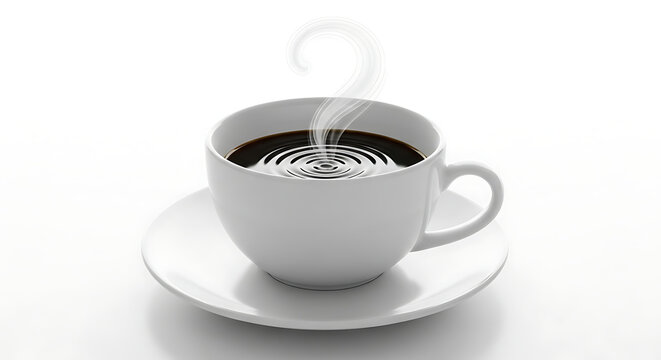 Hot black coffee in white cup with steam on plain background freshness - Powered by Adobe
