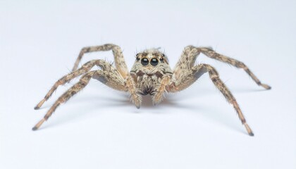 Close-up of a Striped Lynx Spider Detailed Macro Photography on White Background
