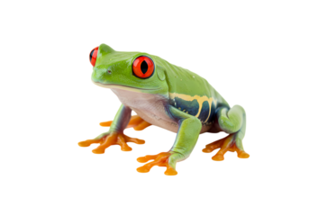 Vibrant Red-Eyed Tree Frog on White Background isolated on transparent background
