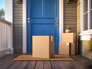 Home Delivery Packages On Porch At Sunset