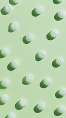 pills scattered on a light green background