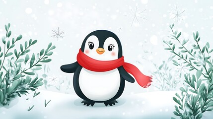 Cute penguin in winter scene (1)