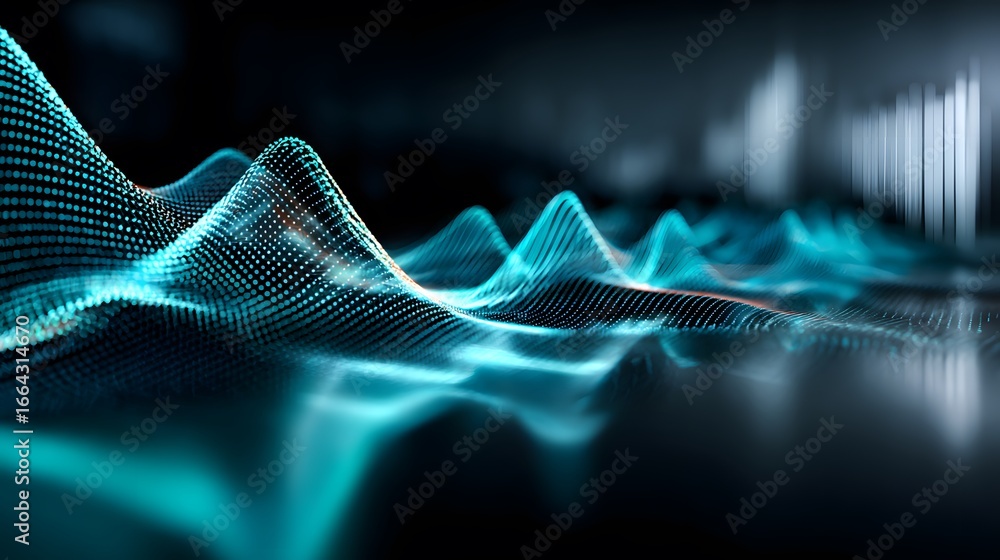 Poster abstract digital waveform with illuminated particles