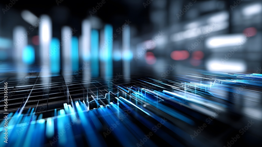 Poster digital data visualization with blue tones and graphical elements