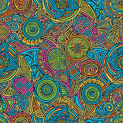 Fototapeta premium Seamless Pattern, Vibrant tribal pattern features geometric shapes and bright color combinations Stock royalty free
