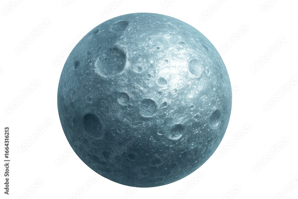 Poster photorealistic 3d rendering of the moon rotating on a transparent background, showcasing its detaile