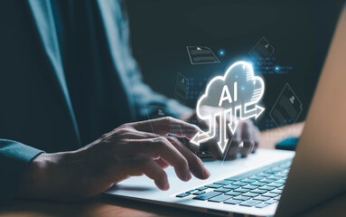 Business person use AI Cloud technology for data mining process. Artificial Intelligence technology...