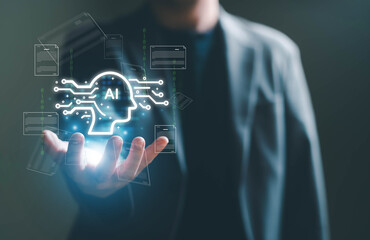 Business person use AI Cloud technology for data mining process. Artificial Intelligence technology...