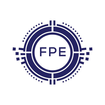 FPE Modern Abstract Circular Technology Logo Design with FPE Letter Logo.
