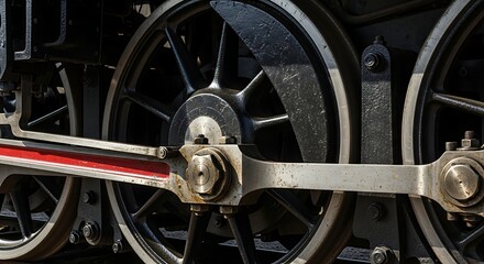 Fototapeta premium Vintage Steam Locomotive Wheels Close-up.