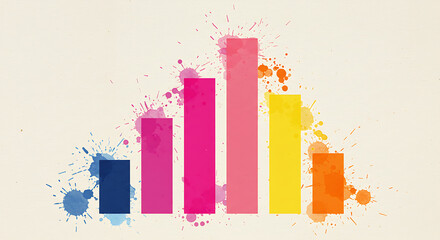 Colorful abstract bar chart with watercolor splashes