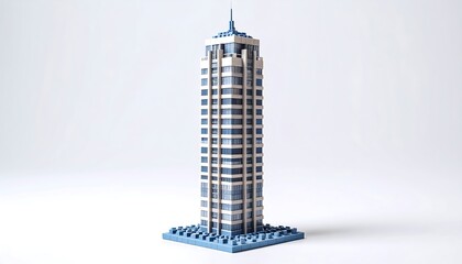 3D model of a tall, modern skyscraper.  Built from modular blocks