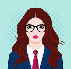 1572_Pretty young girl with long wavy hair wearing glasses and school uniform