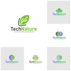 Set of Creative Nature Tech Logo Design Concepts. Bio Tech Logo Template Vector