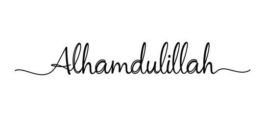 Alhamdulillah Arabic calligraphy, meaning Praise be to Allah, elegant black ink script. Vector design.