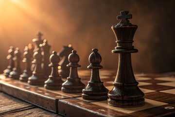A strategic chess game with a focus on the king and other pieces