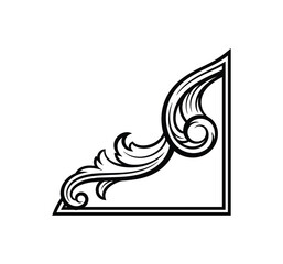 Obraz premium Decorative black corner ornament. Vector illustration of floral and swirl elements in a corner frame design.