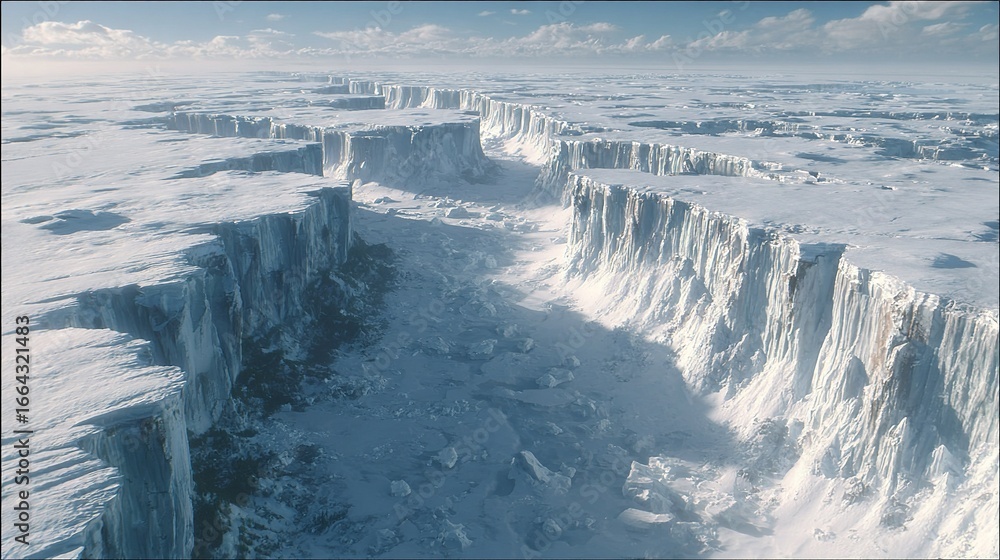Poster a cluster of ice structures in the heart of a vast frozen lake