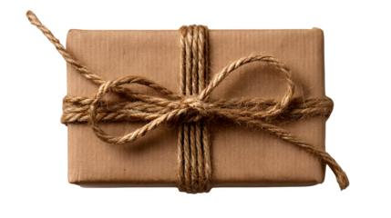 Wrapped Gift with Twine, isolated on transparent background