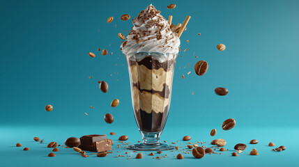 National Coffee Ice Cream Day, ice cream sundae with coffee ice cream, whipped cream, and chocolate shavings