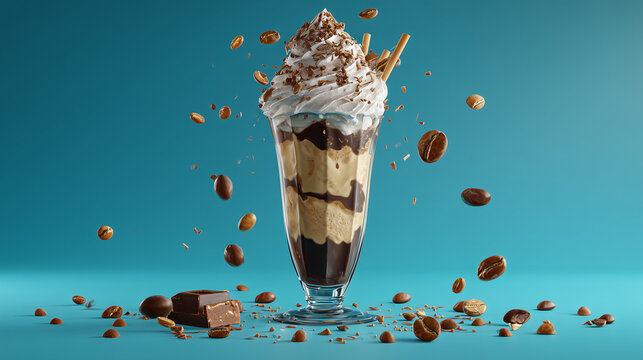 National Coffee Ice Cream Day, ice cream sundae with coffee ice cream, whipped cream, and chocolate shavings