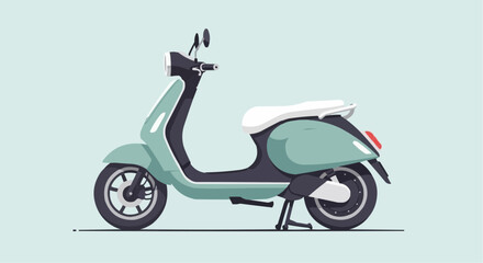 A stylish mint green retro scooter with a white seat, depicted in a flat vector illustration style against a plain background.