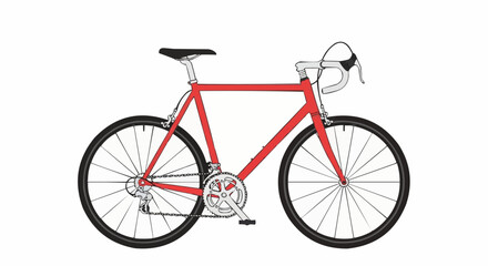 Fototapeta premium A detailed illustration of a classic red road bicycle with drop handlebars and a lightweight frame, set against a plain white background.
