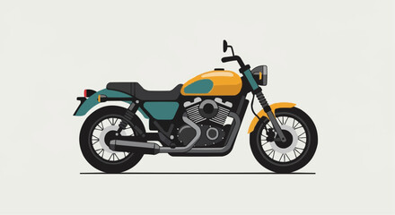Fototapeta premium A detailed illustration of a classic vintage motorcycle with yellow and teal colors.