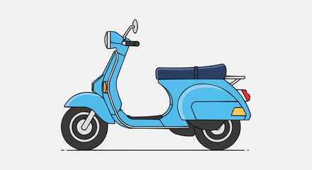 Side view of a light blue vintage scooter illustration.