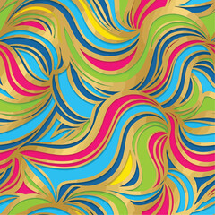 Obraz premium Seamless Pattern, Vibrant abstract pattern with flowing wavy lines and gold accents for modern designs Stock royalty free image.