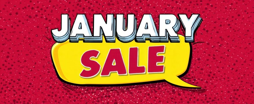 The January Sale Speech Bubble Banner on Red Sparkling Background with Retro Comic Style