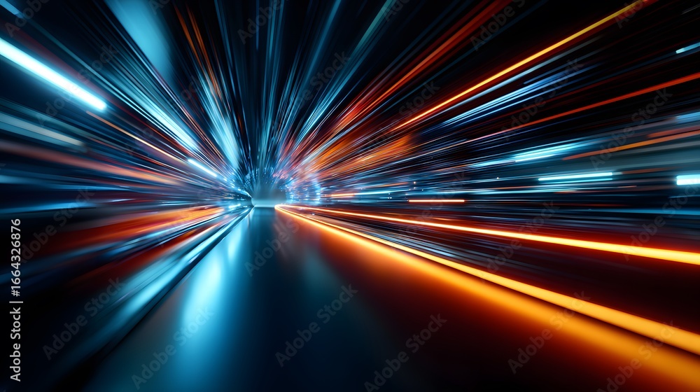 Poster dynamic light trails in a futuristic tunnel