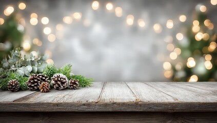 Rustic Wooden Tabletop With Christmas Decorations