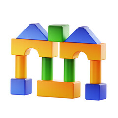3D Render Colorful 3D block arch suitable for education, branding, web design, and promotional visuals.