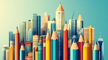Obraz premium Colorful pencil cityscape