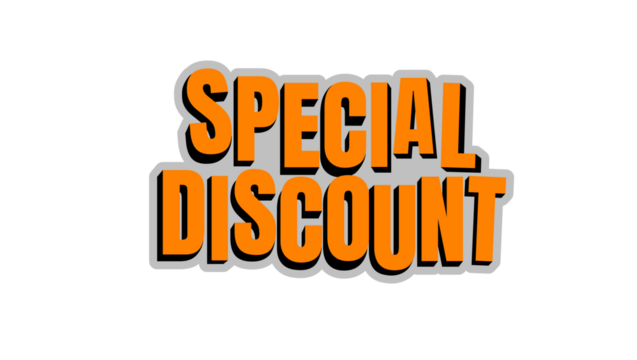 Eye-catching digital graphic featuring bold, stylized orange and grey text proclaiming a 'Special Discount' for sales promotions, limited-time offers, and marketing campaigns
