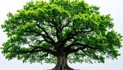 Lush green tree against white background
