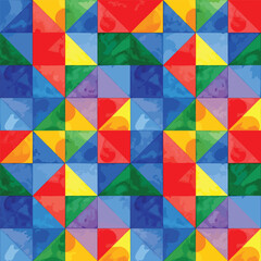 Seamless Pattern, Vibrant mosaic pattern with colorful triangles and squares seamless vector Stock royalty free