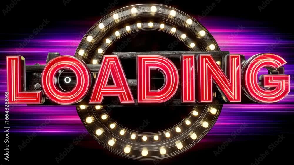 Poster dynamic neon loading sign with vibrant background and illuminated lights