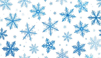 A background pattern of many detailed, light blue snowflakes on white
