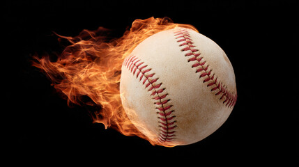 a burning white baseball against a black background