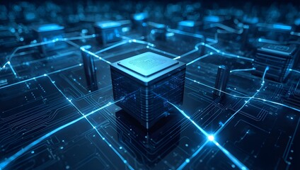 A fitting title for this image would be "Digital Intelligence" or "High-Tech Processor."

