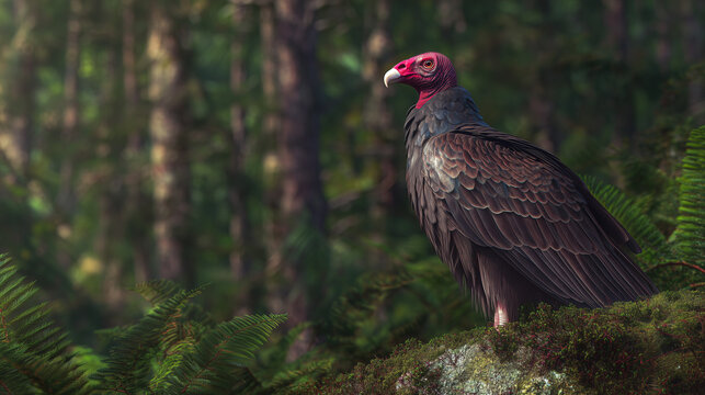 Turkey Vulture Day, turkey vulture scanning forest floor from high perch
