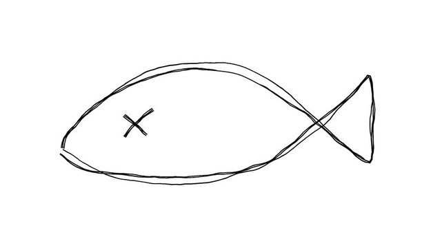 魚の落書き線画イラスト。線が動く手描きのアイコン動画 ループする4Kアニメーション