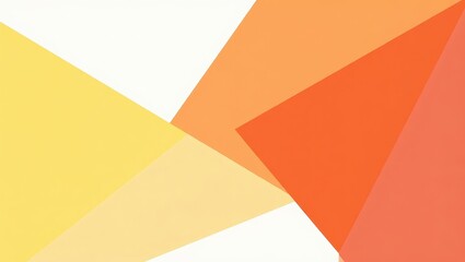 Geometric abstract design featuring overlapping triangles of warm, vibrant colors, including yellow, orange, and peach tones, against a white background.