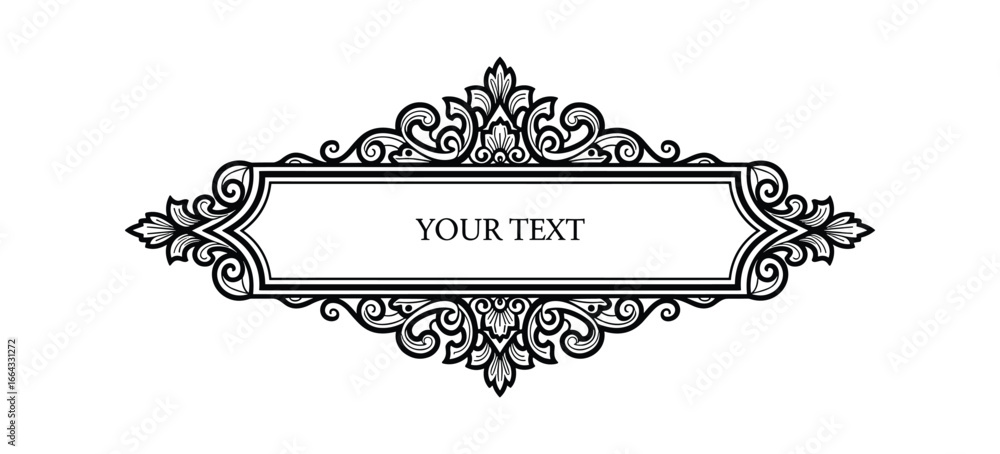 Poster decorative rhombus shape label with ornate swirls and leaves. elegant design element for text. vecto