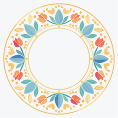 Fototapeta premium Floral Decorative Circle Frame With Tulips