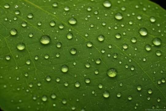 Nahaufnahme von Wassertropfen auf einem gr&uuml;nen Blatt