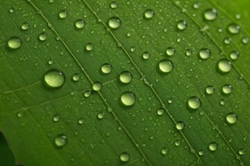 Nahaufnahme von Wassertropfen auf einem gr&uuml;nen Blatt