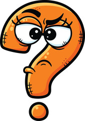 Naklejka premium Cartoon question mark with an angry expression showing confusion and inquiry clearly